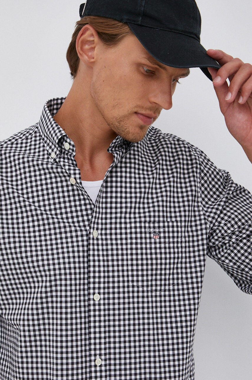 Gant cămașă 3046700 bărbați, culoarea negru, cu guler button-down, regular