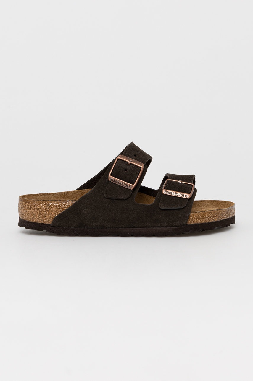 Birkenstock papuci din piele femei, culoarea maro