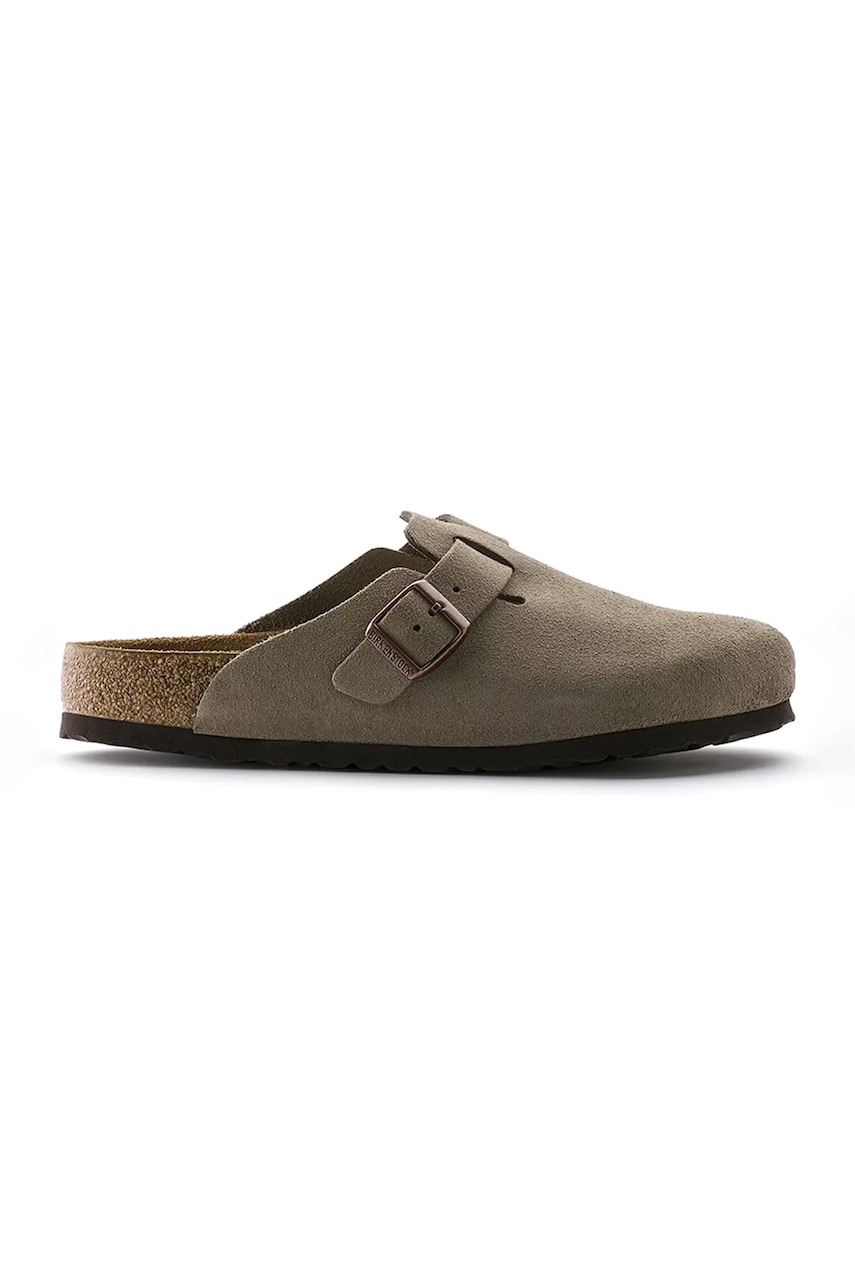 Birkenstock Boston klapki z zakrytymi palcami damskie zamszowe beżowe 560773
