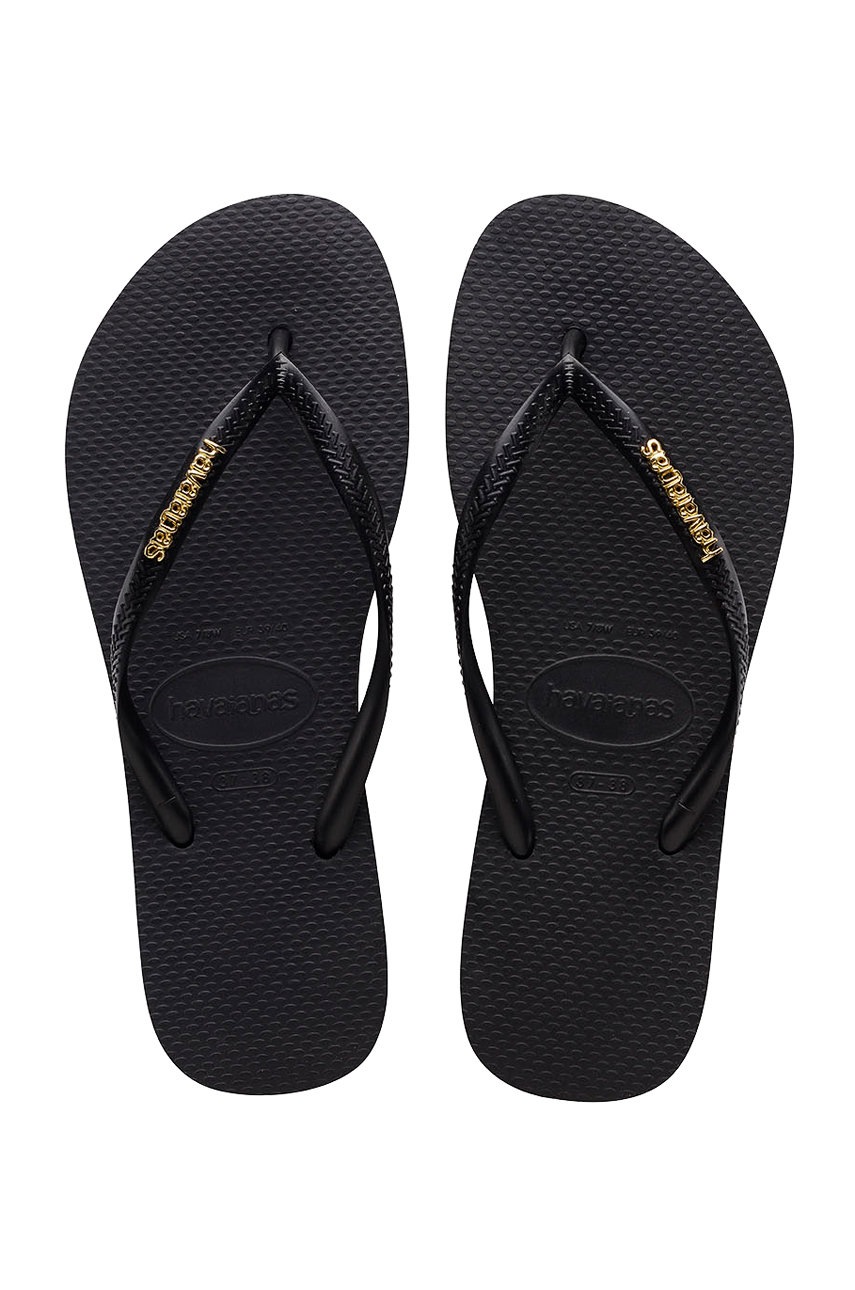 Havaianas șlapi SLIM LOGO femei, culoarea negru, cu toc plat 4110850.5002