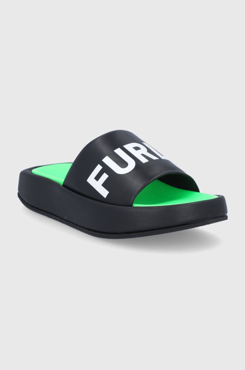 

Шкіряні шльопанці Furla Real жіночі колір чорний на платформі