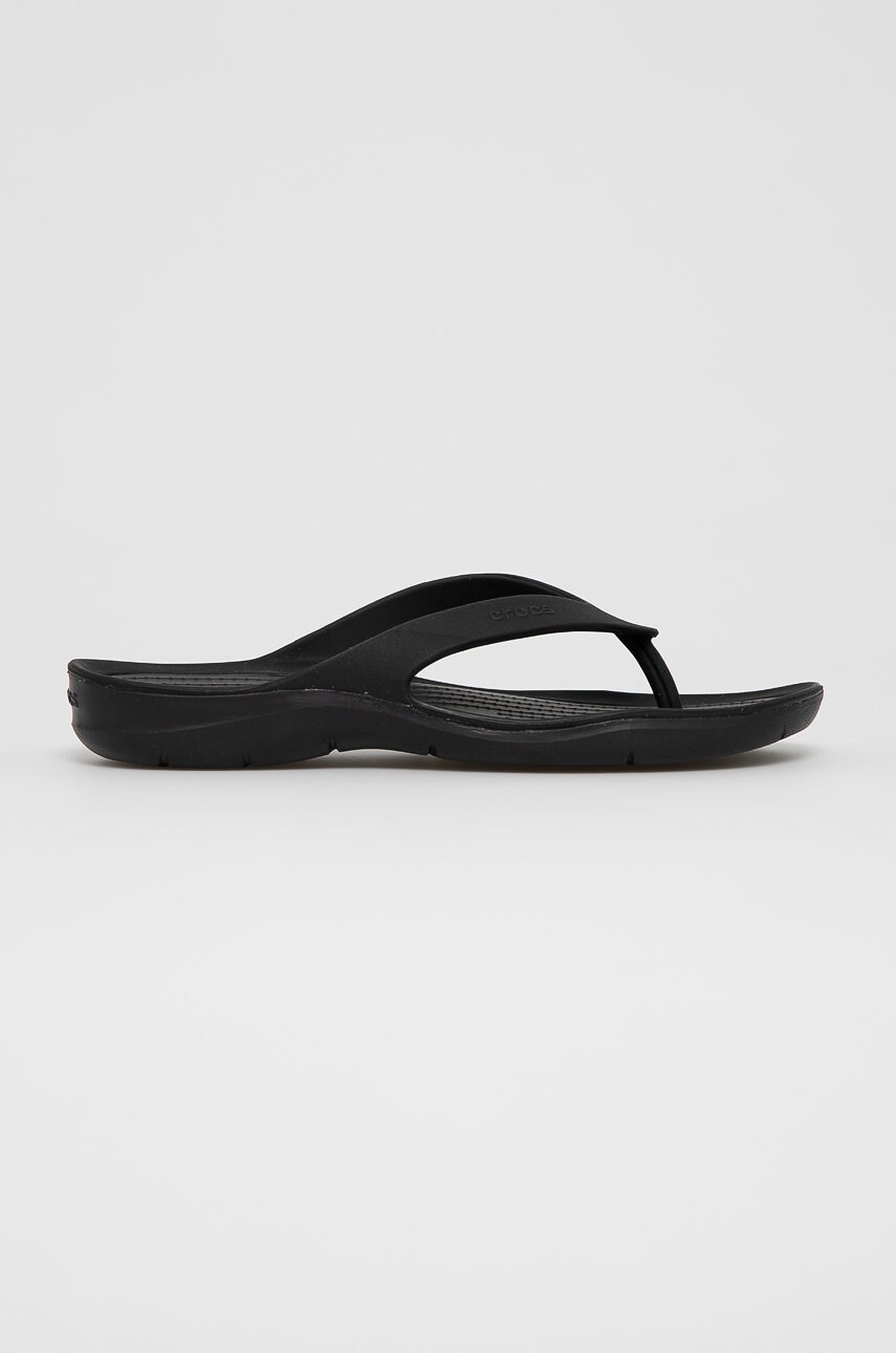 Crocs Șlapi femei, culoarea negru, cu toc plat