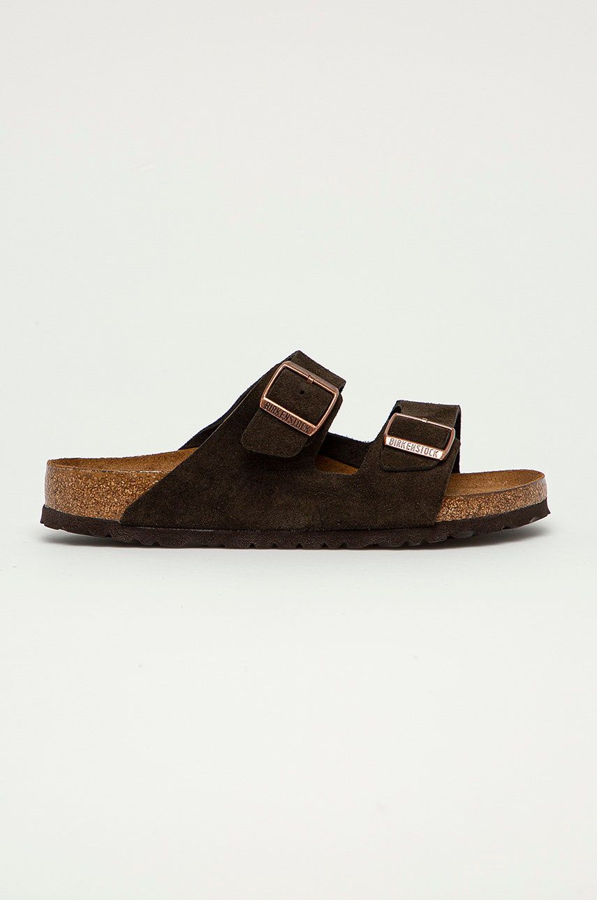 Birkenstock papuci din piele Arizona bărbați, culoarea maro