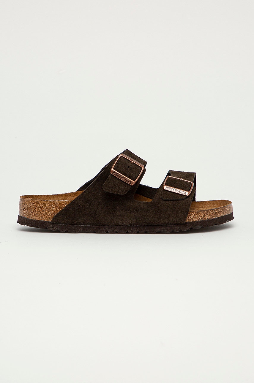 Birkenstock papuci din piele Arizona bărbați, culoarea maro