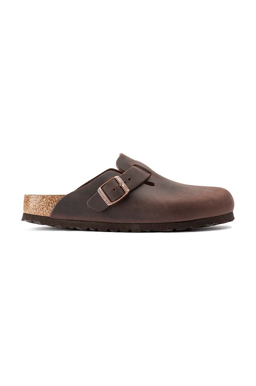 Birkenstock slapi de piele Boston barbati, culoarea maro, 860131