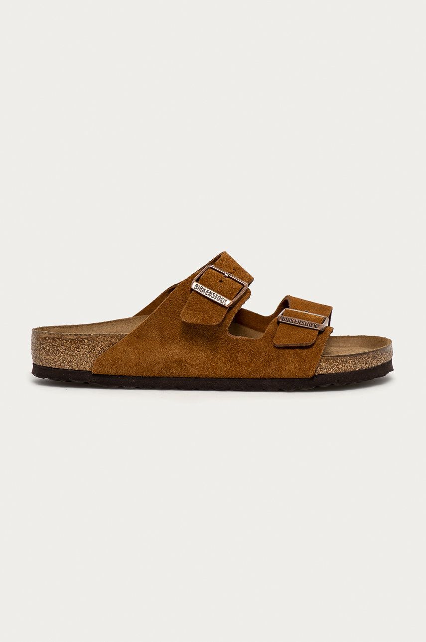 Birkenstock șlapi de piele Arizona bărbați, culoarea maro, 1009526