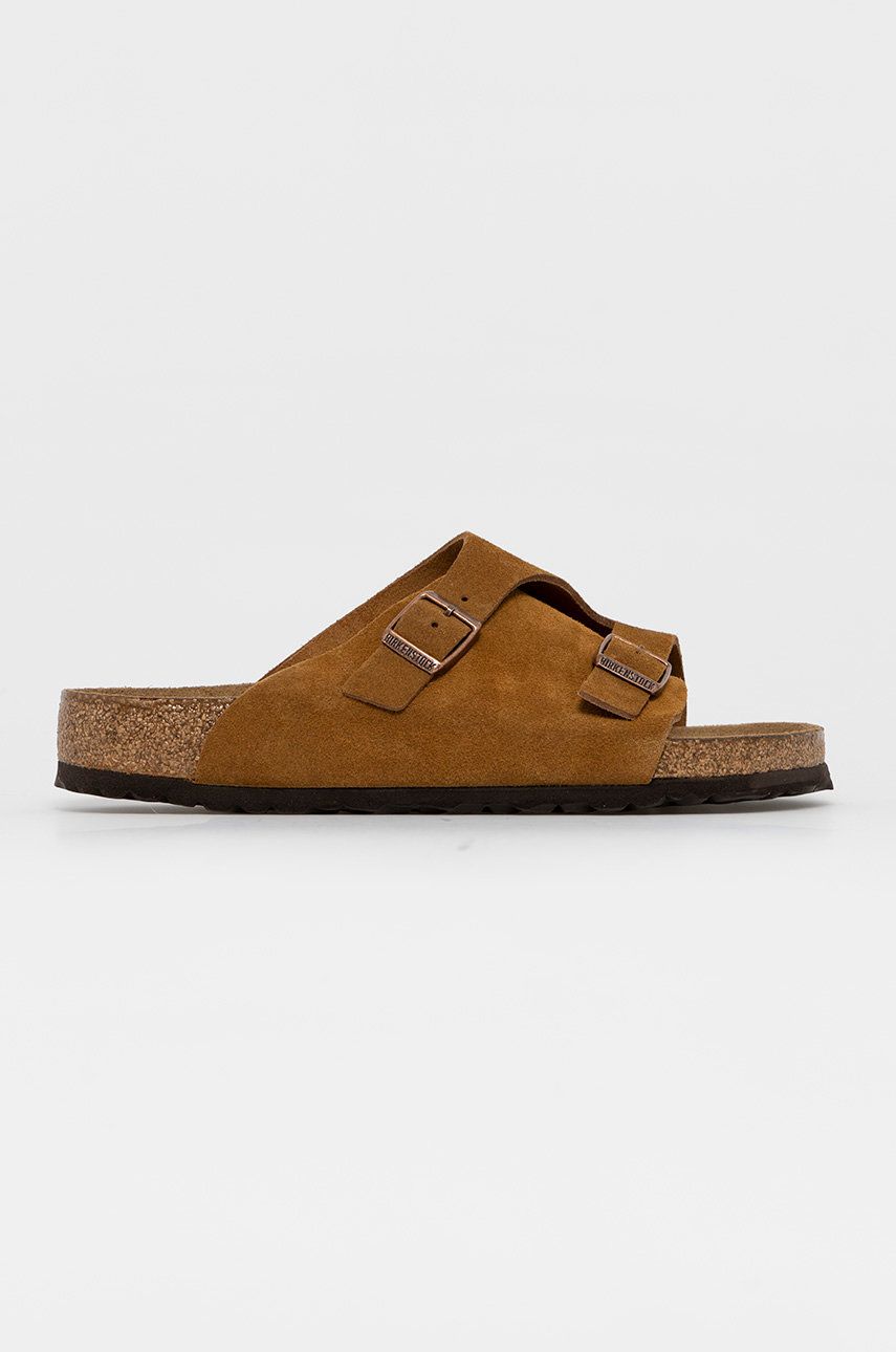 Birkenstock Papuci din piele bărbați, culoarea maro answear.ro imagine 2022 reducere