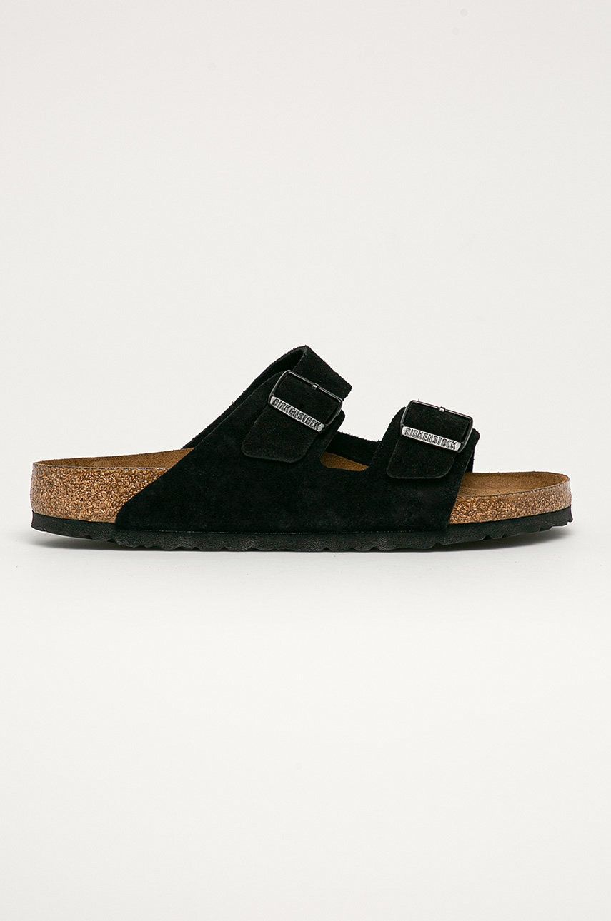 Birkenstock papuci din piele Arizona bărbați, culoarea negru