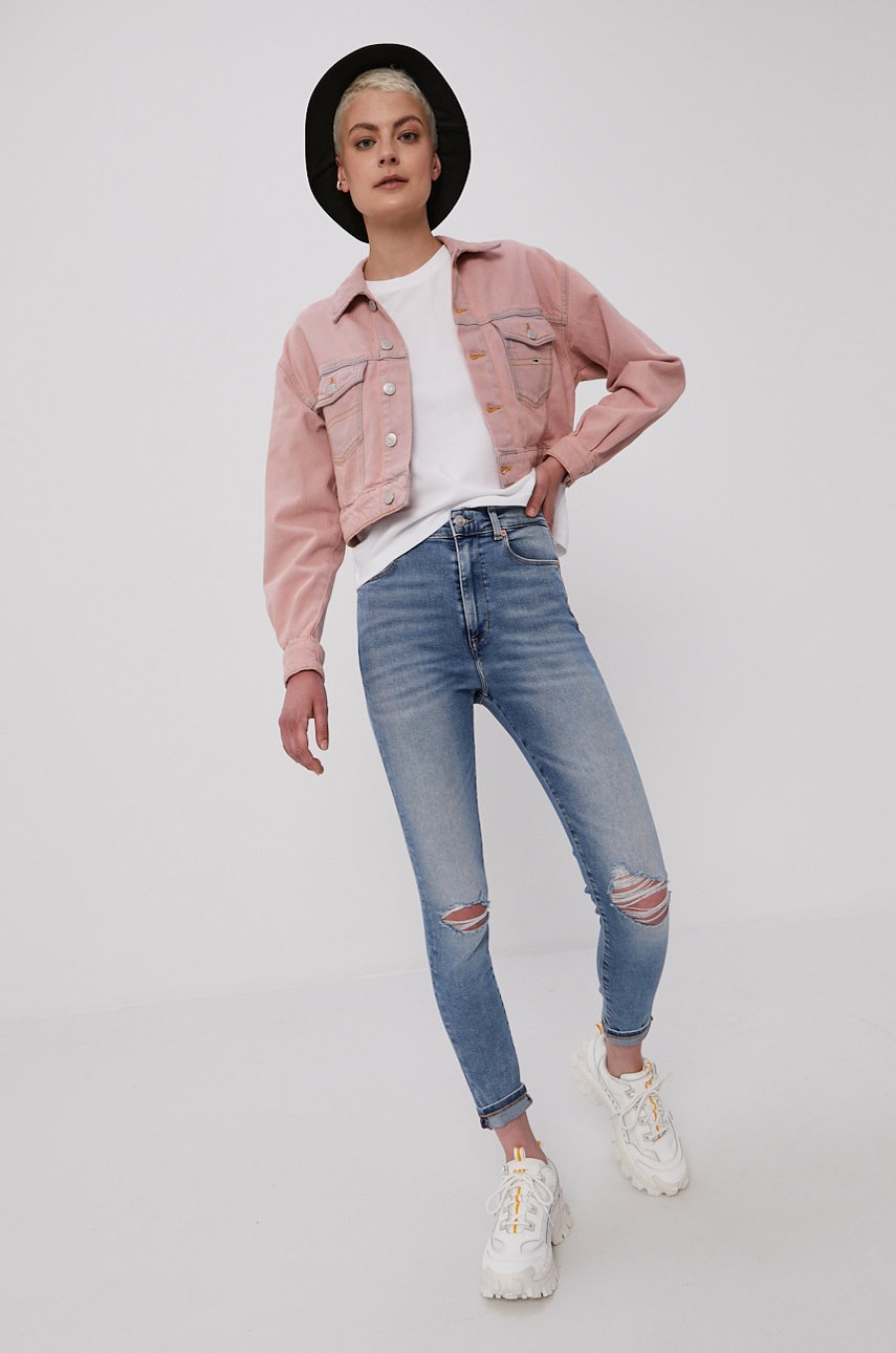 Джинсовая куртка Tommy Jeans женская цвет розовый переходная oversize