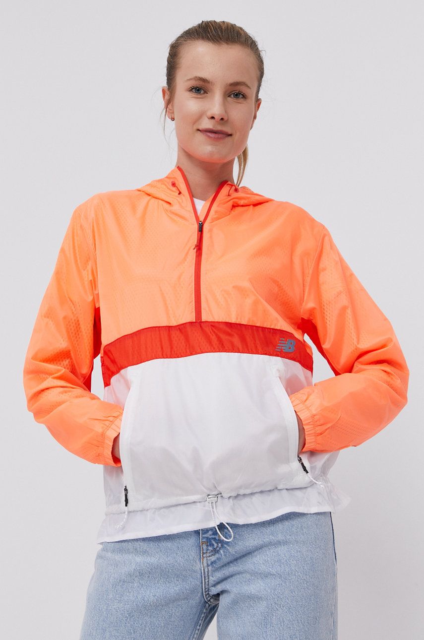New Balance Geacă WJ11281CPU femei, culoarea portocaliu, de tranzitie answear.ro imagine megaplaza.ro