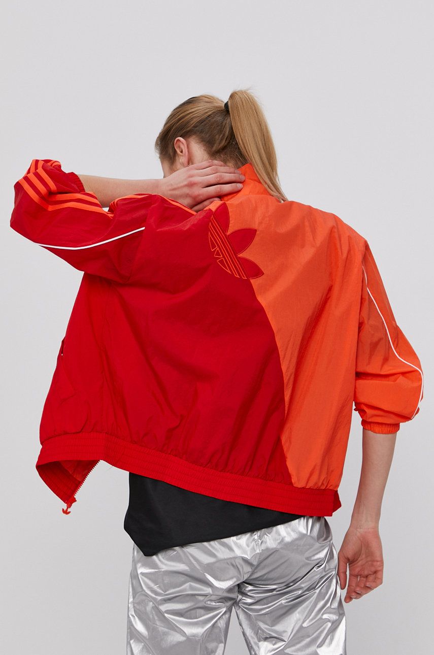 Adidas Originals Geaca femei, culoarea portocaliu, de tranzitie