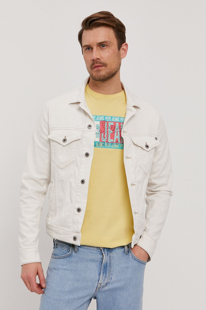 Pepe Jeans Kurtka jeansowa Pinner męska kolor biały przejściowa