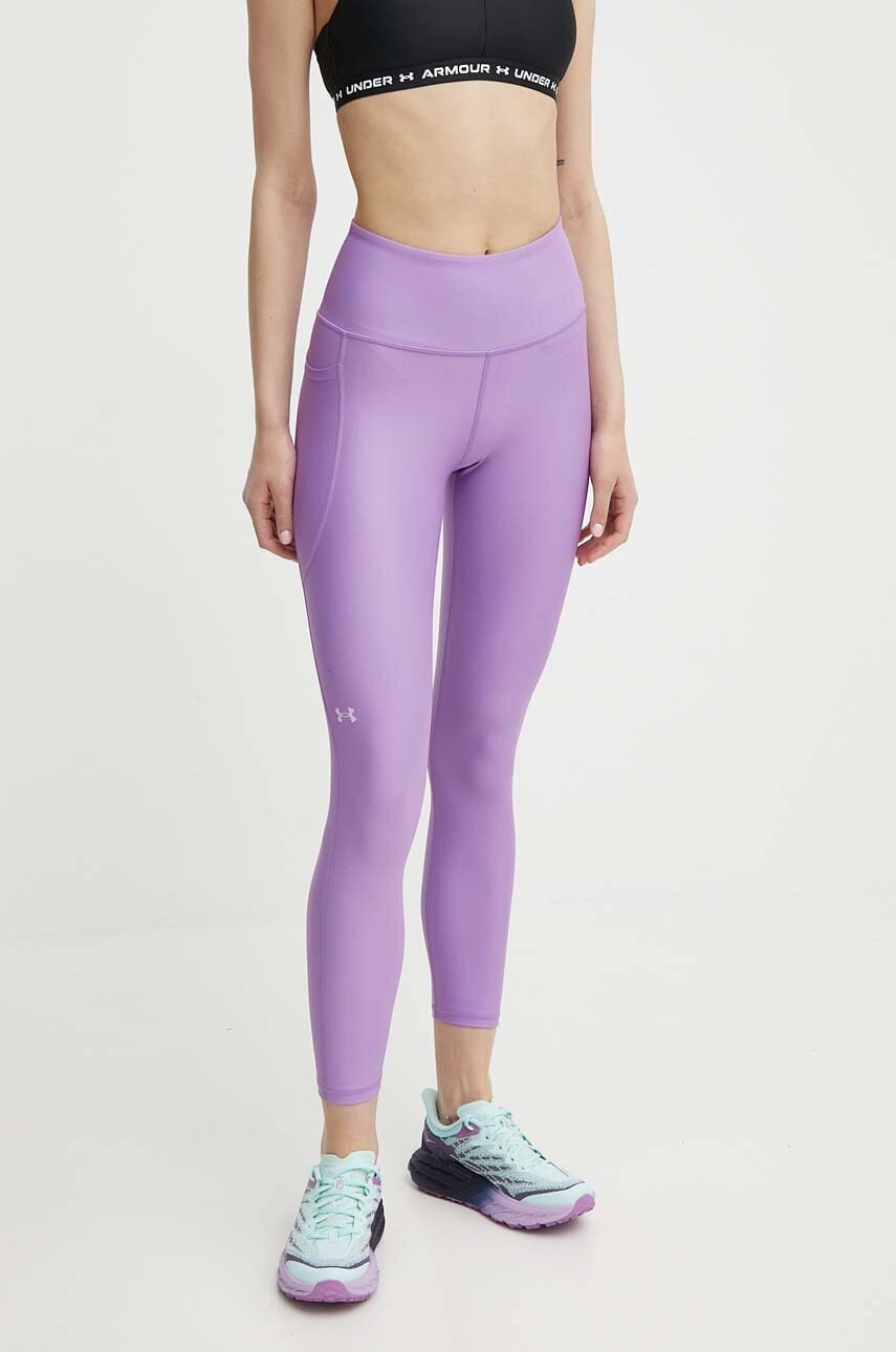 Under Armour leggins de antrenament femei, culoarea violet, neted