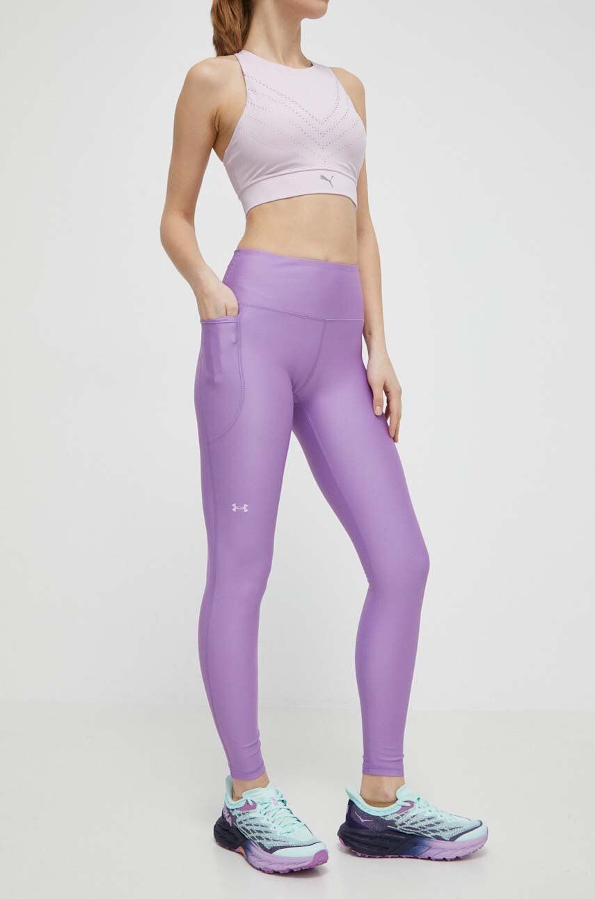 Under Armour leggins de antrenament culoarea violet, neted