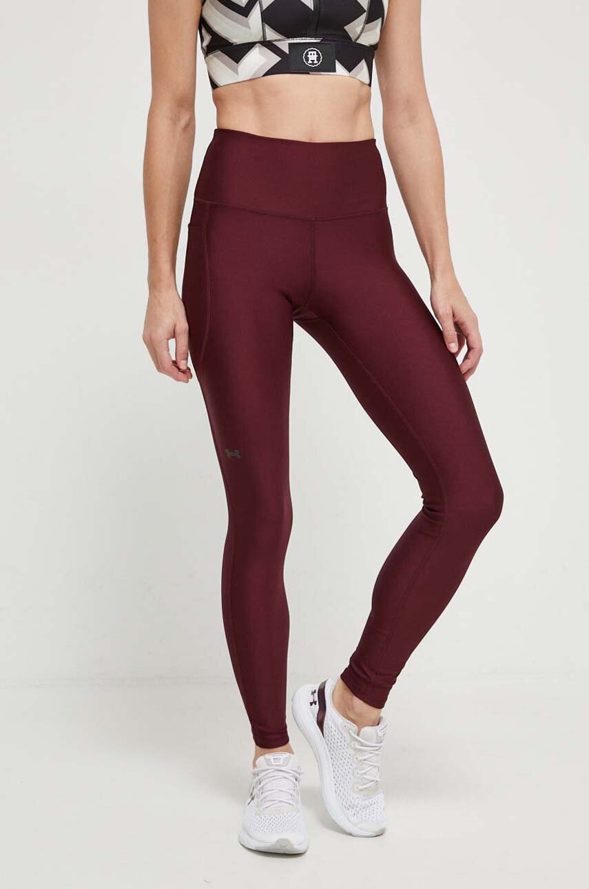 Tréninkové legíny Under Armour vínová barva, hladké - burgundské - 87 % Polyester