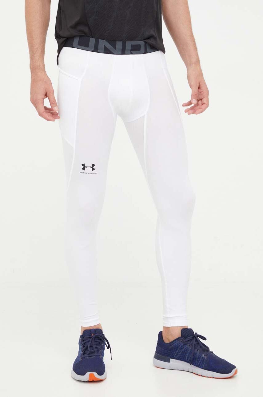 Under Armour leggins de antrenament barbati, culoarea alb, neted
