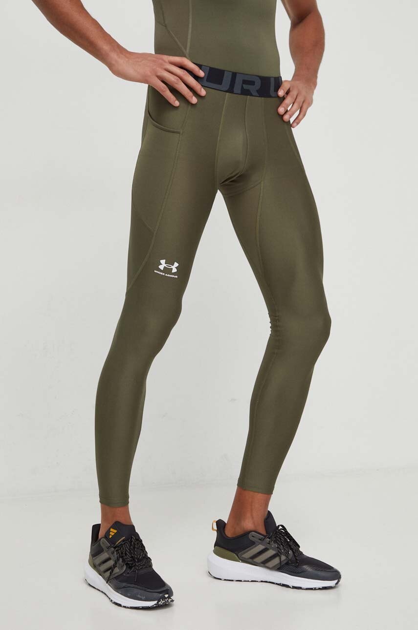 Under Armour leggins de antrenament barbati, culoarea verde, neted