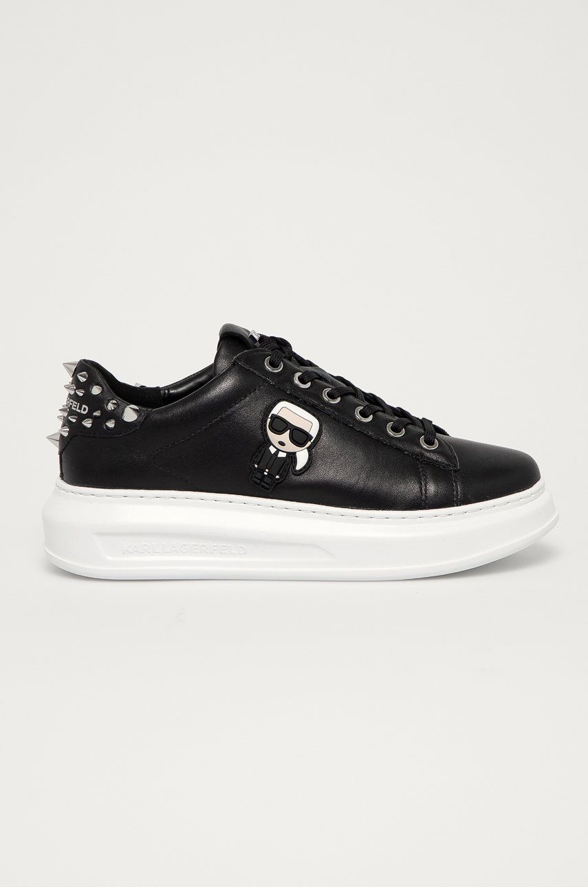 Levně Kožené boty Karl Lagerfeld KAPRI černá barva, na platformě