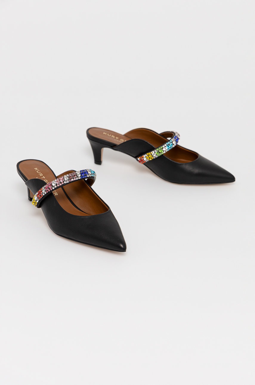 

Кожаные шлепанцы Kurt Geiger London женские цвет чёрный на шпильке