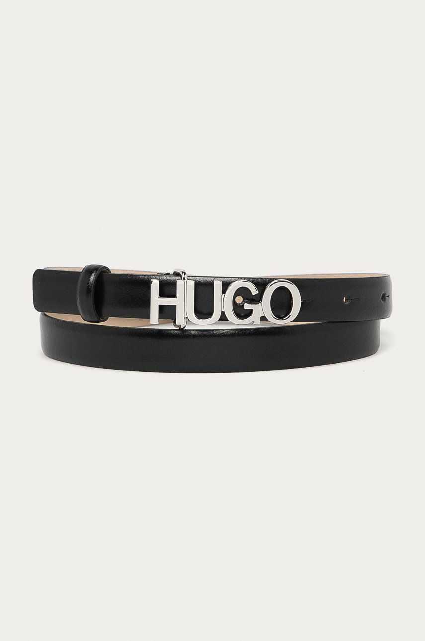 Kožený pásek Hugo dámský, černá barva - černá