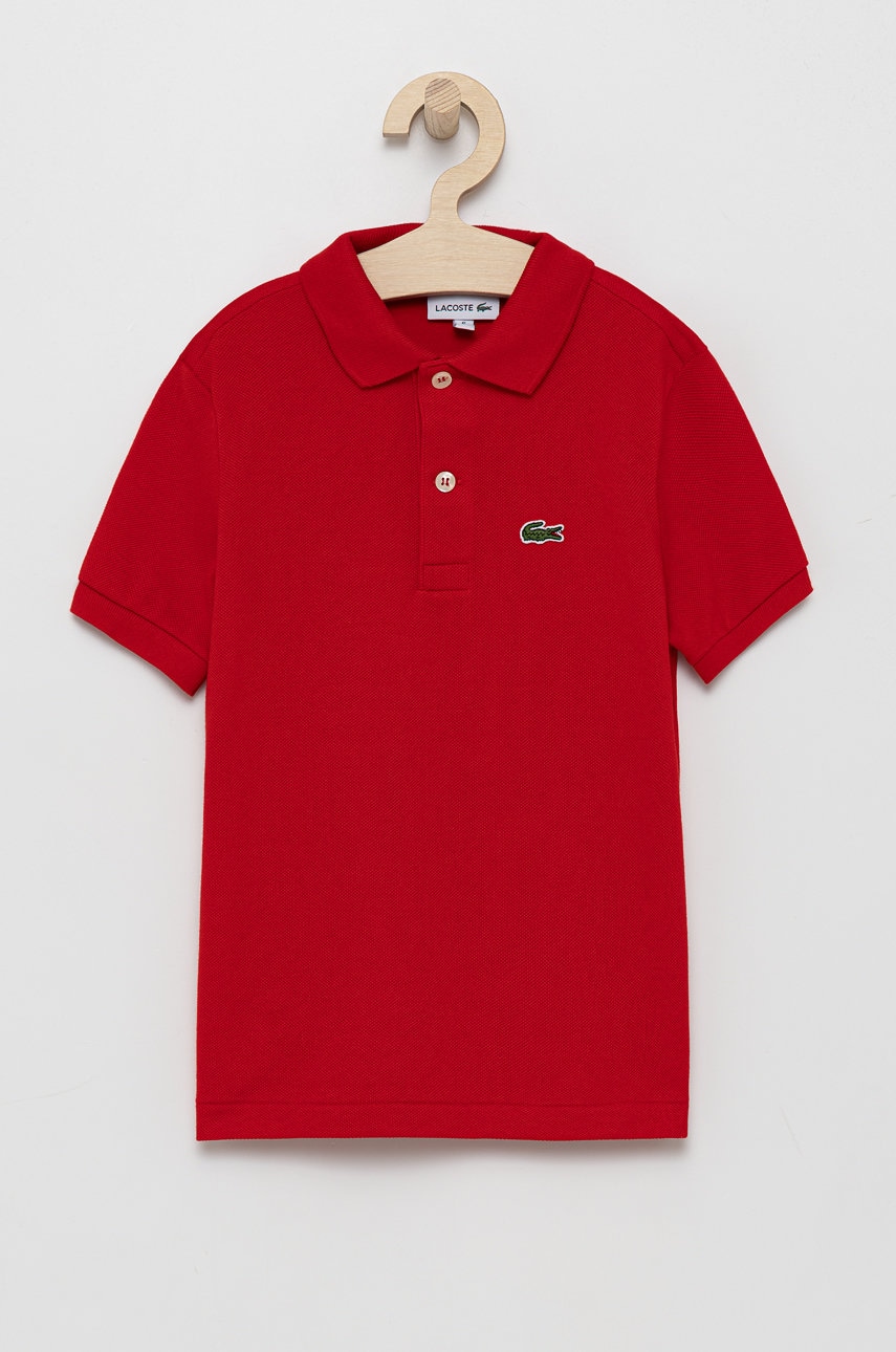 Lacoste tricouri polo din bumbac pentru copii culoarea rosu, neted