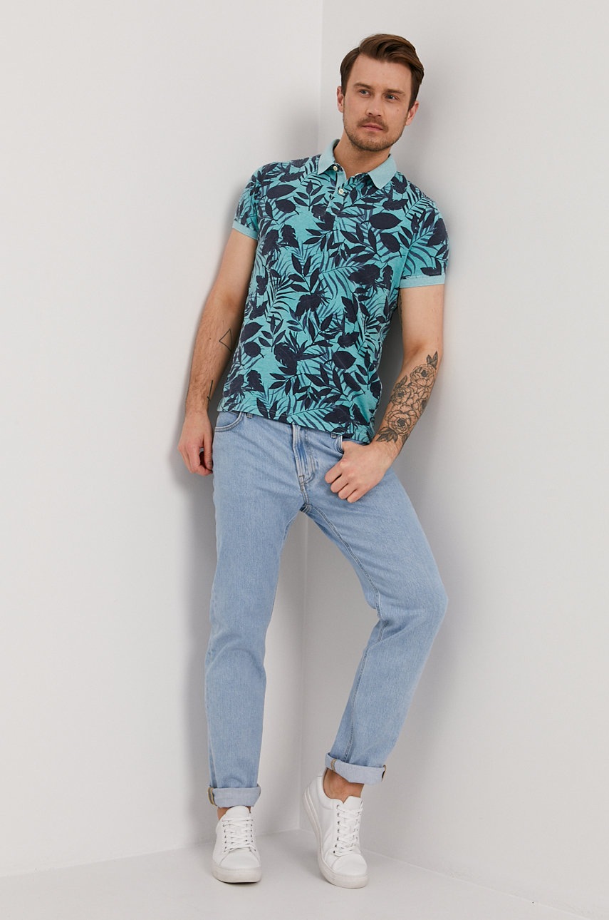 

Поло Pepe Jeans Benton чоловіче колір бірюзовий візерунок