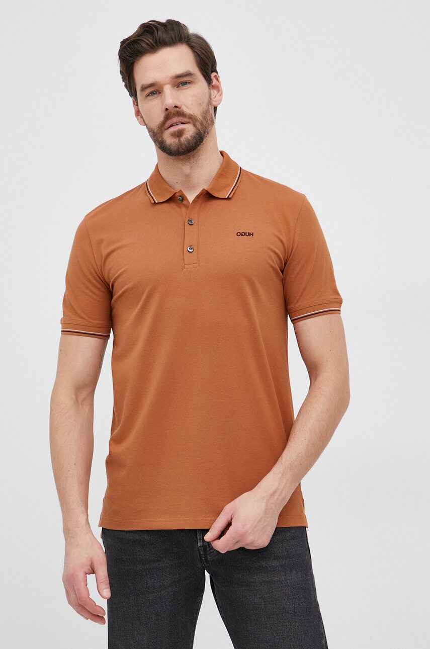 Hugo tricou polo culoarea maro, material neted
