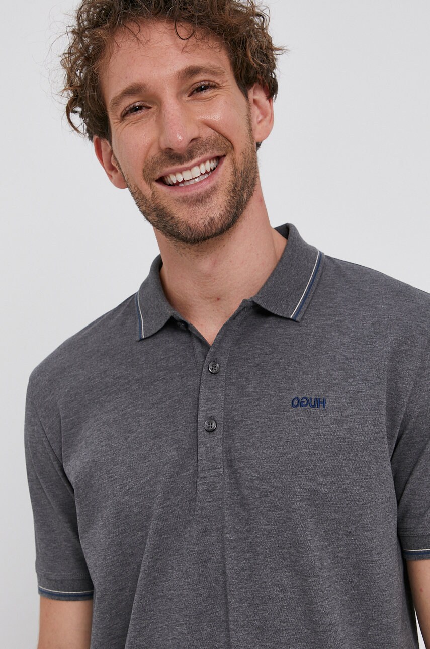 Hugo tricou polo culoarea gri, material neted