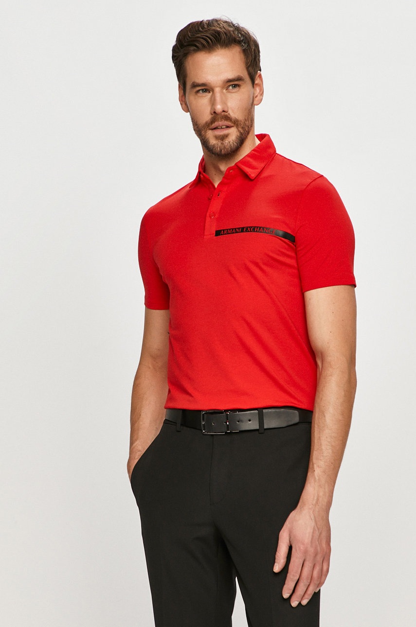 

Armani Exchange - Тениска с яка, Червен