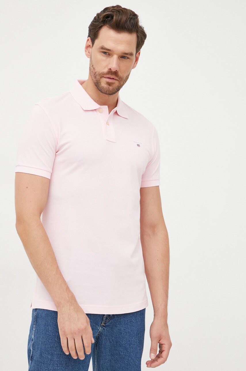 Gant polo de bumbac culoarea roz, cu imprimeu