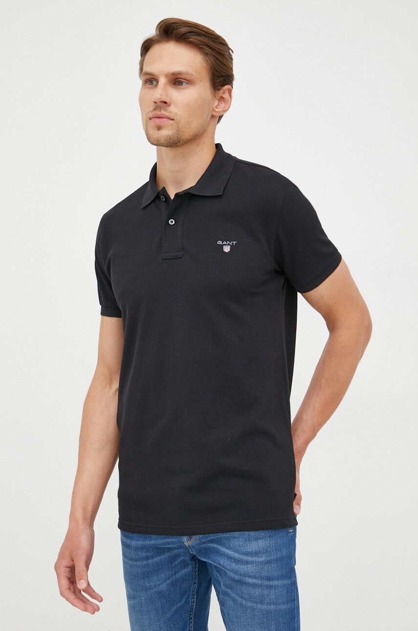 Gant tricou polo barbati, culoarea negru, neted