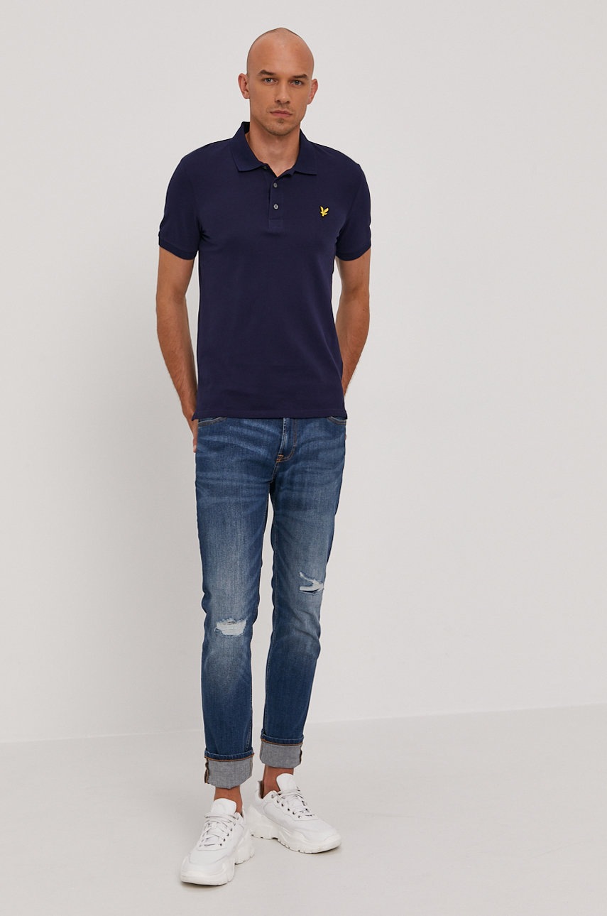 

Поло Lyle & Scott мужское цвет синий гладкий