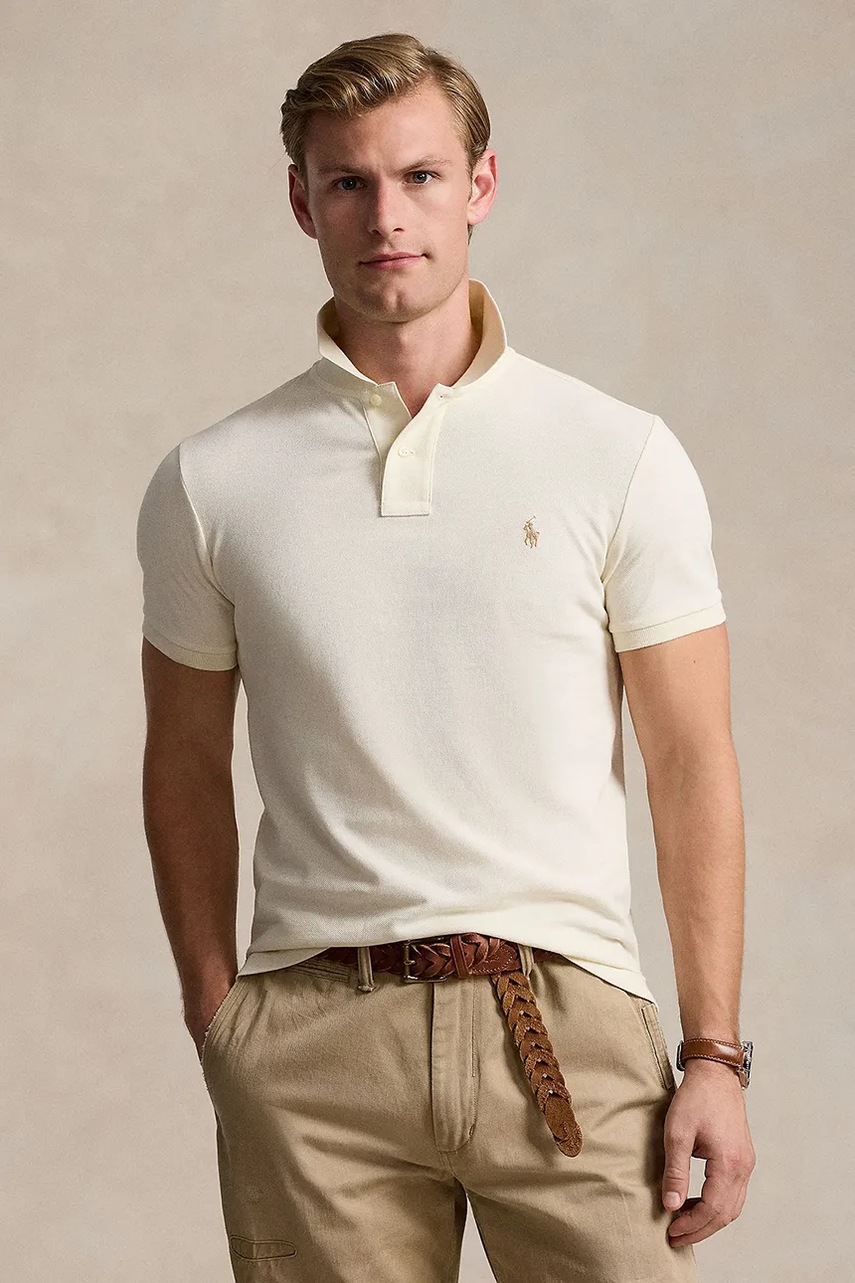 

Памучна тениска с яка Polo Ralph Lauren в синьо с изчистен дизайн 710536856, Бежов