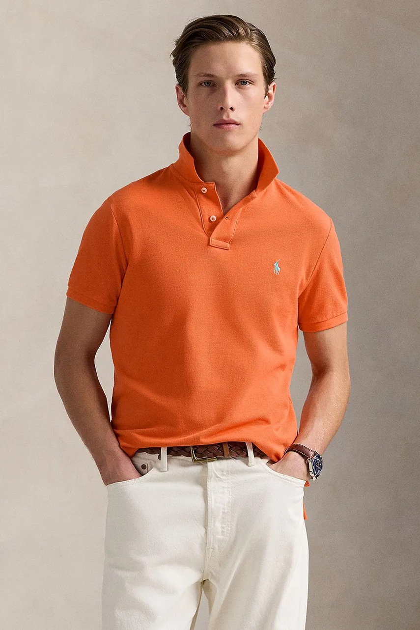 

Памучна тениска с яка Polo Ralph Lauren в синьо с изчистен дизайн 710536856, Оранжев