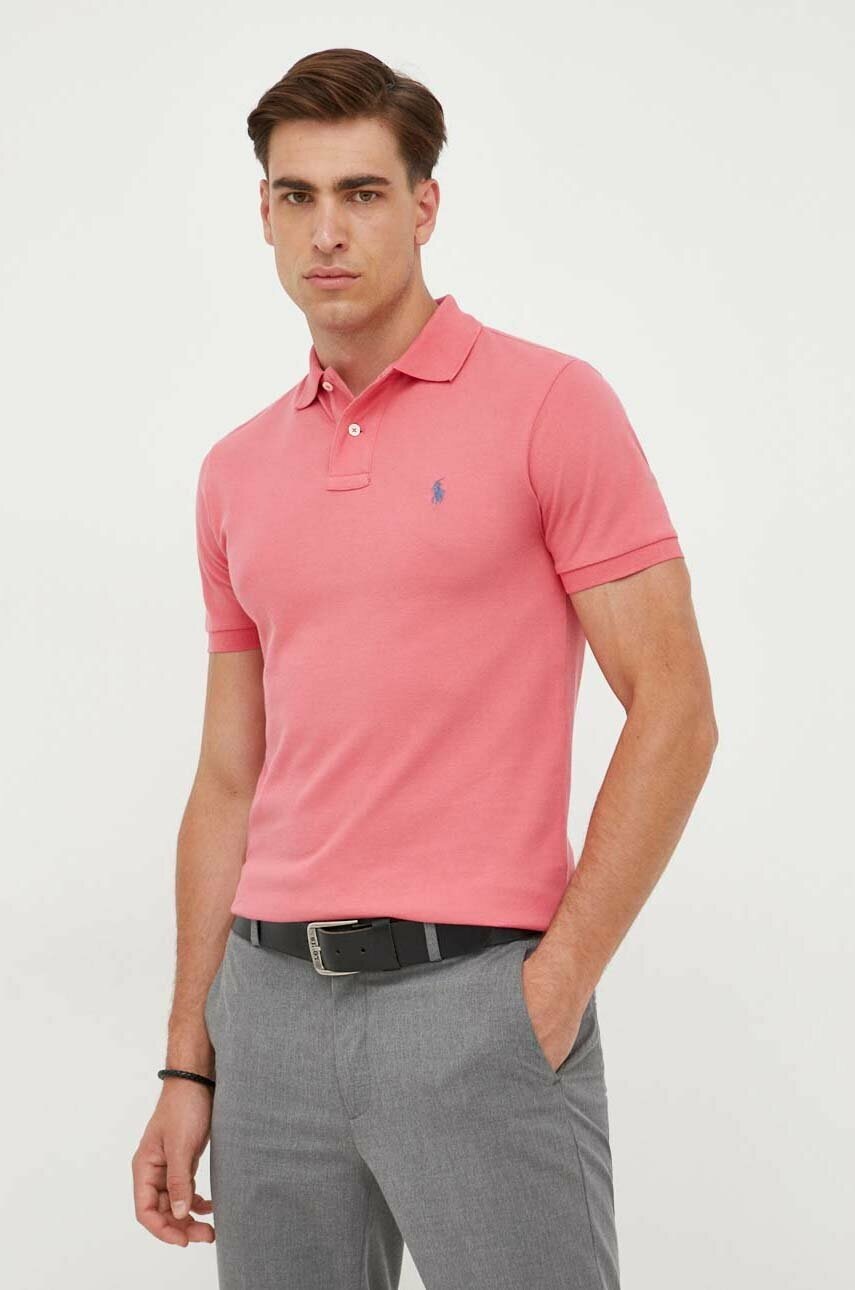 

Памучна тениска с яка Polo Ralph Lauren в розово с изчистен дизайн, Розов