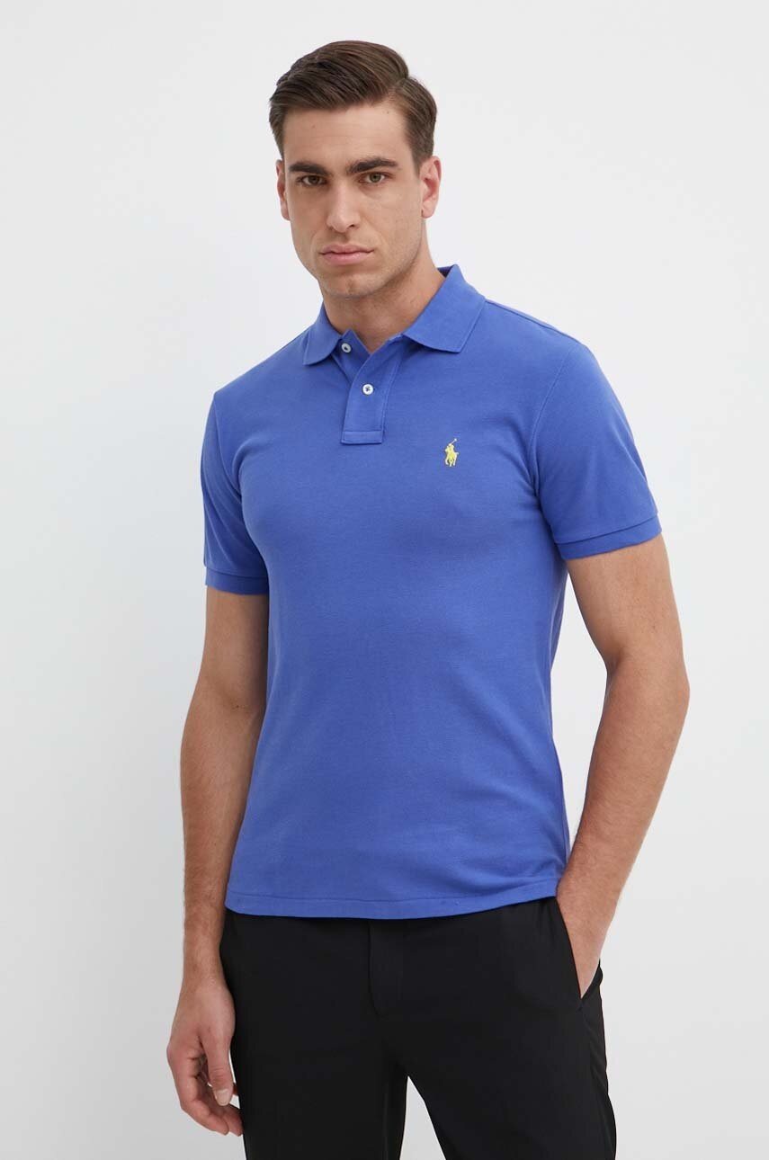 

Памучна тениска с яка Polo Ralph Lauren в синьо с изчистен дизайн 710536856, Син