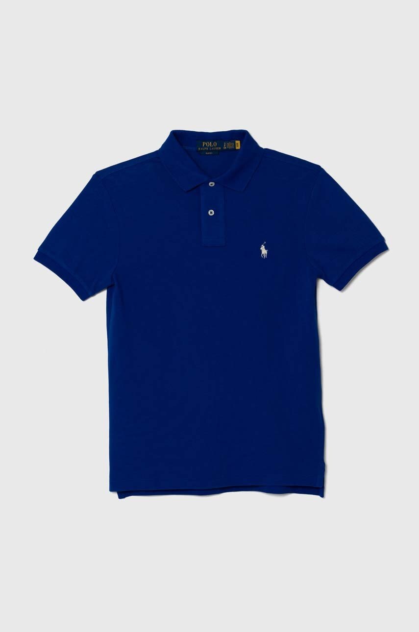 

Памучна тениска с яка Polo Ralph Lauren в тюркоазено с изчистен дизайн 710536856, Син