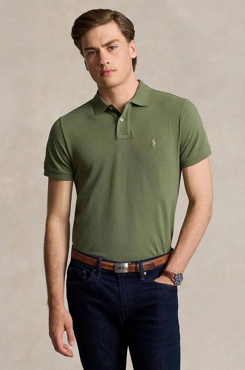 

Памучна тениска с яка Polo Ralph Lauren в синьо с изчистен дизайн 710536856, Зелен