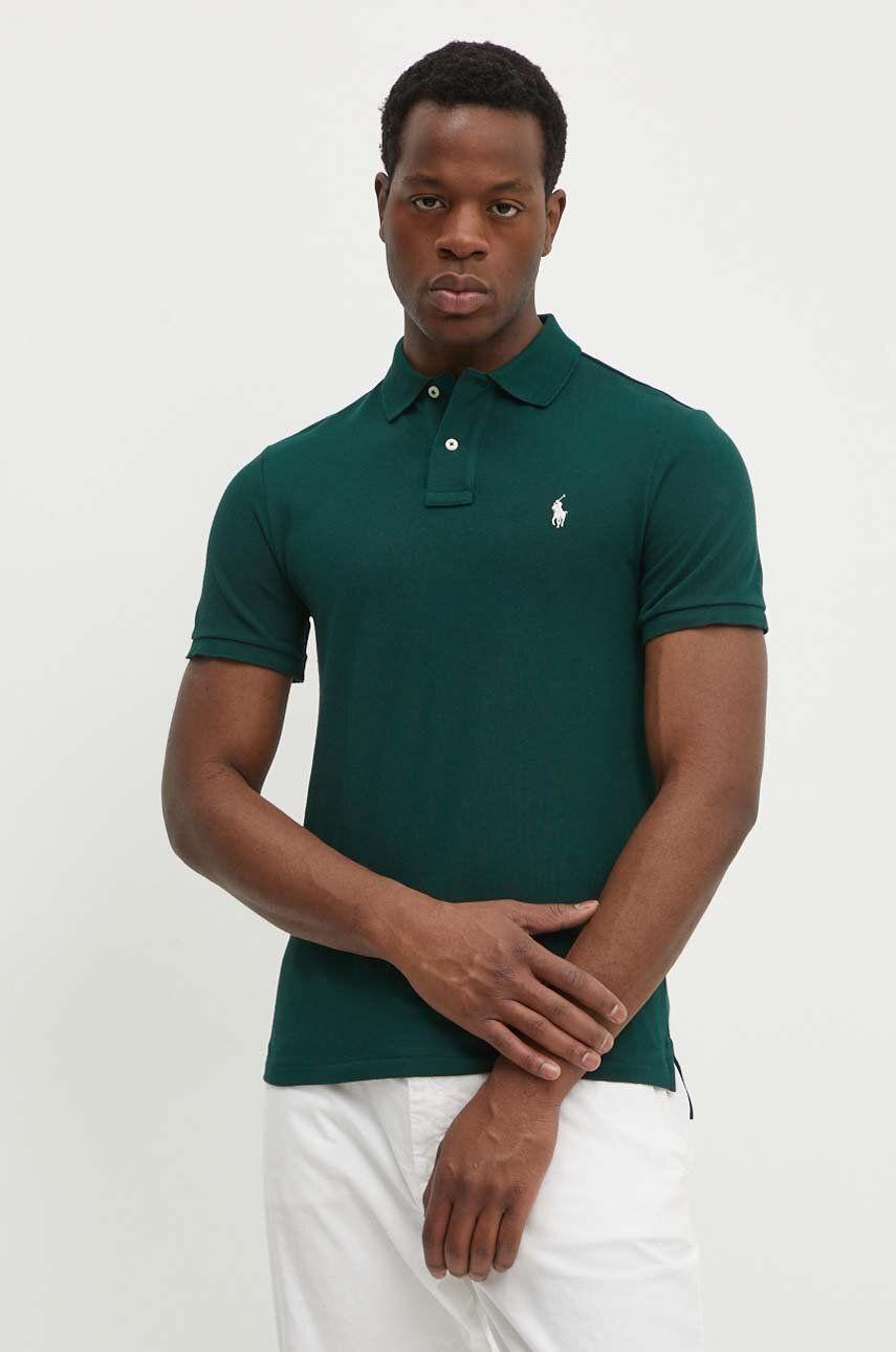 

Памучна тениска с яка Polo Ralph Lauren в зелено с изчистен дизайн 710536856, Зелен