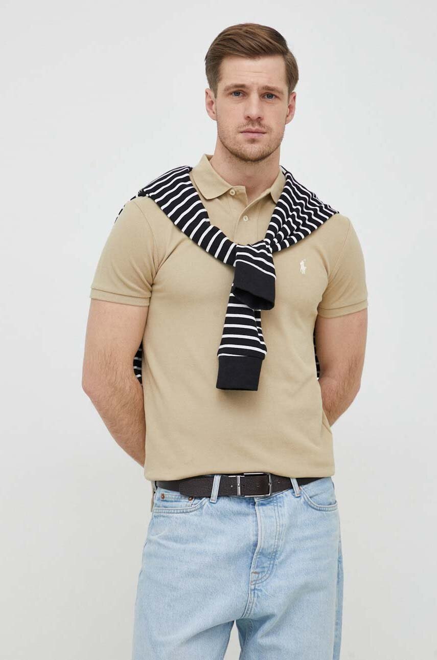 

Хлопковое поло Polo Ralph Lauren цвет бежевый однотонный