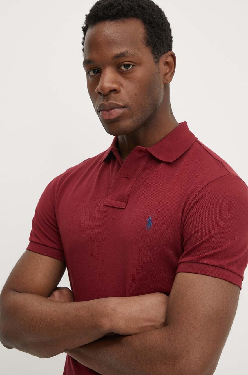 

Памучна тениска с яка Polo Ralph Lauren в бордо с изчистен дизайн 710536856