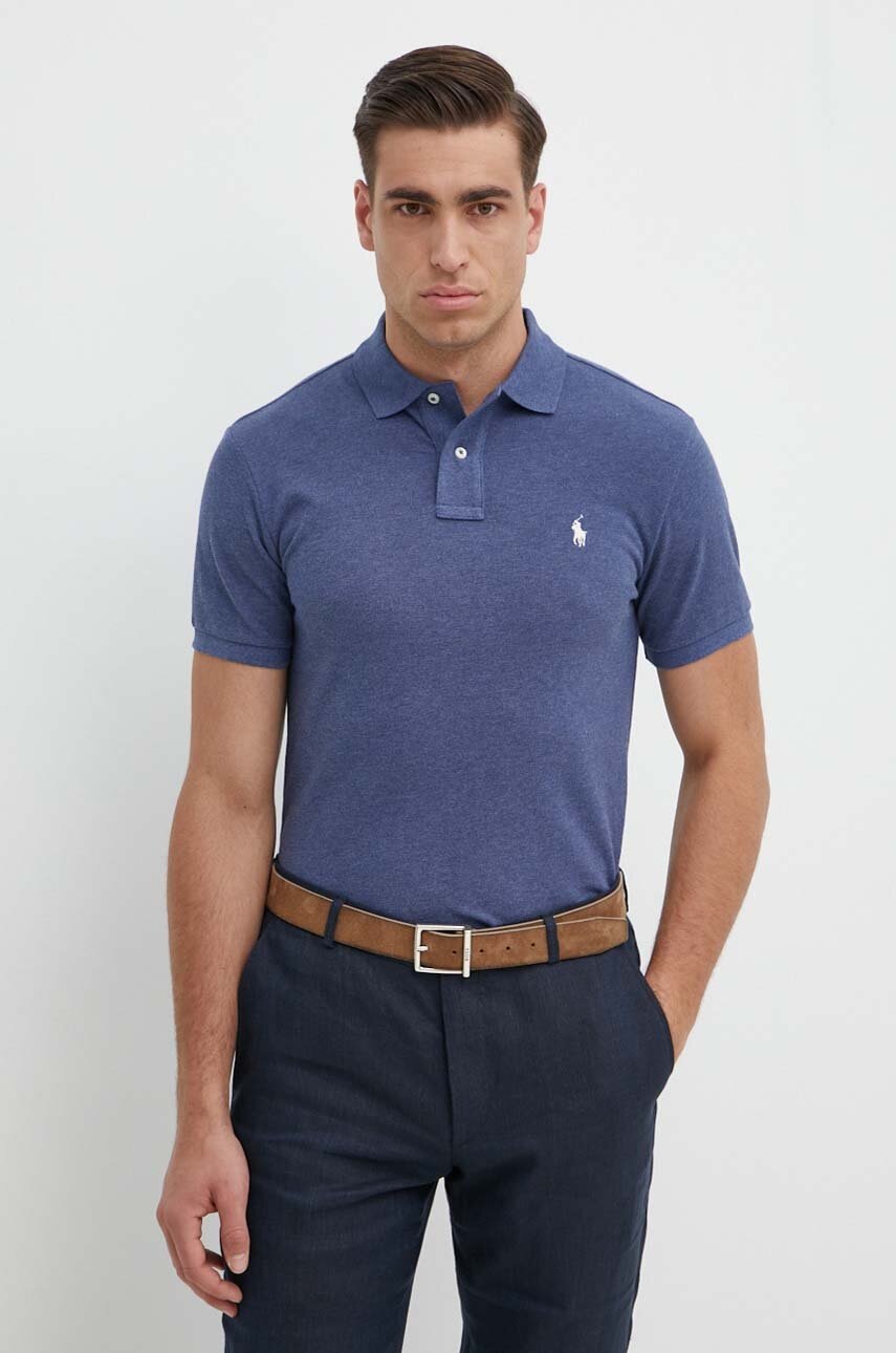 

Памучна тениска с яка Polo Ralph Lauren в синьо с изчистен дизайн 710536856, Син