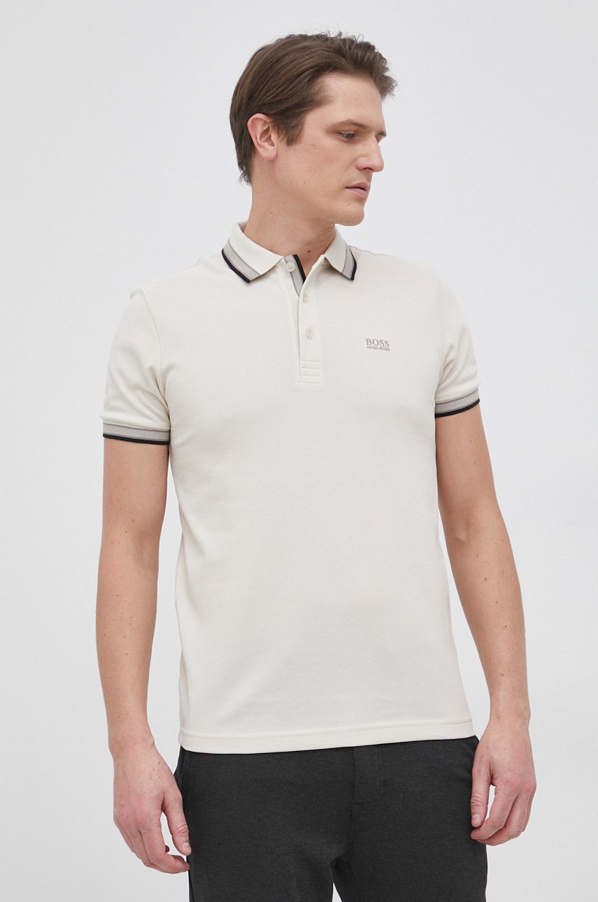 

Boss - Памучна тениска с яка Boss Athleisure, Бежов