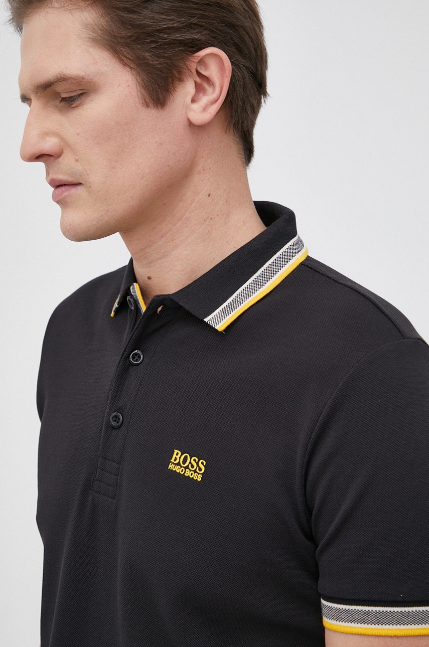 

Boss - Памучна тениска с яка Boss Athleisure, Черен