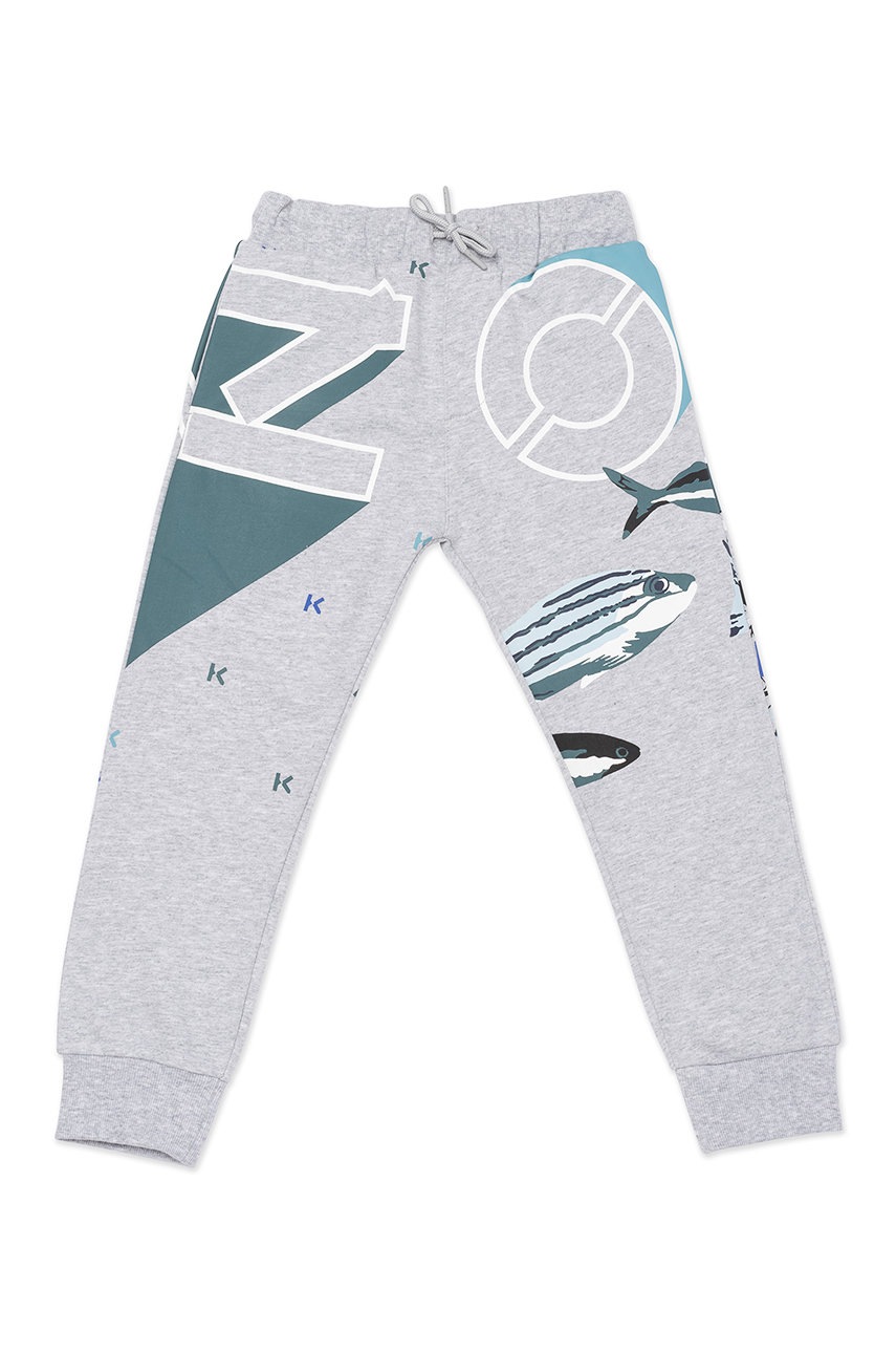 

Детские брюки Kenzo Kids цвет серый с принтом