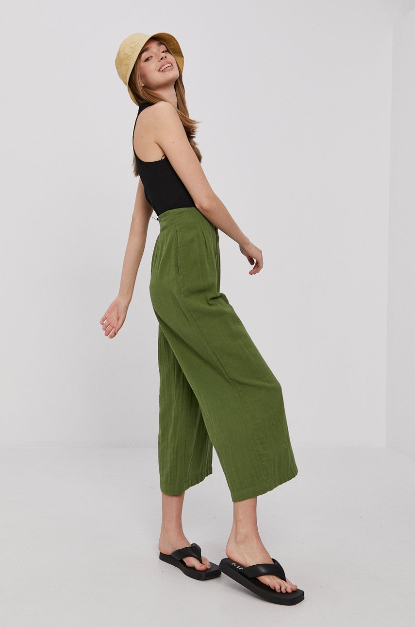 Roxy Pantaloni femei, culoarea verde, fason culottes, high waist answear.ro imagine megaplaza.ro