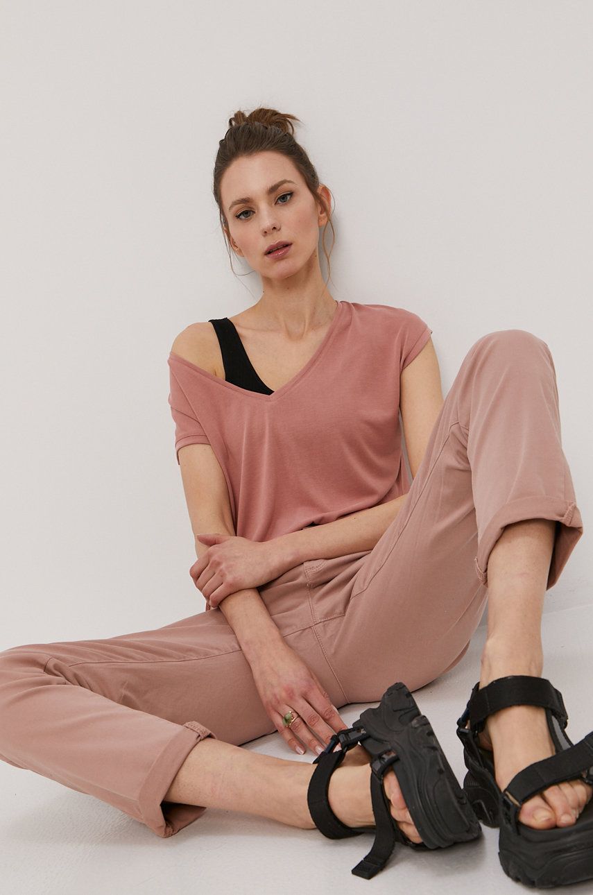 Jacqueline de Yong Pantaloni femei, culoarea roz, model drept, high waist answear.ro