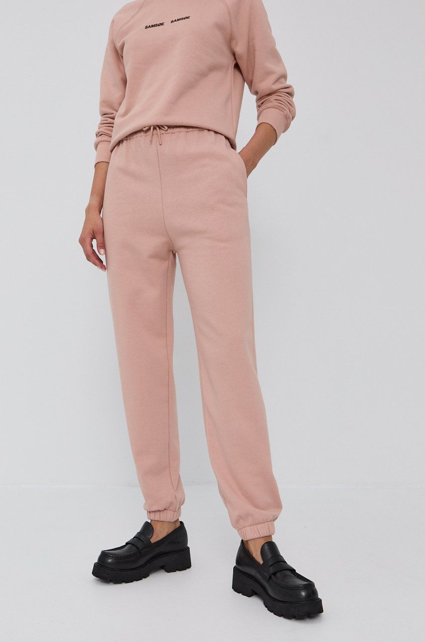 Samsoe Samsoe Pantaloni femei, culoarea roz, jogger, high waist