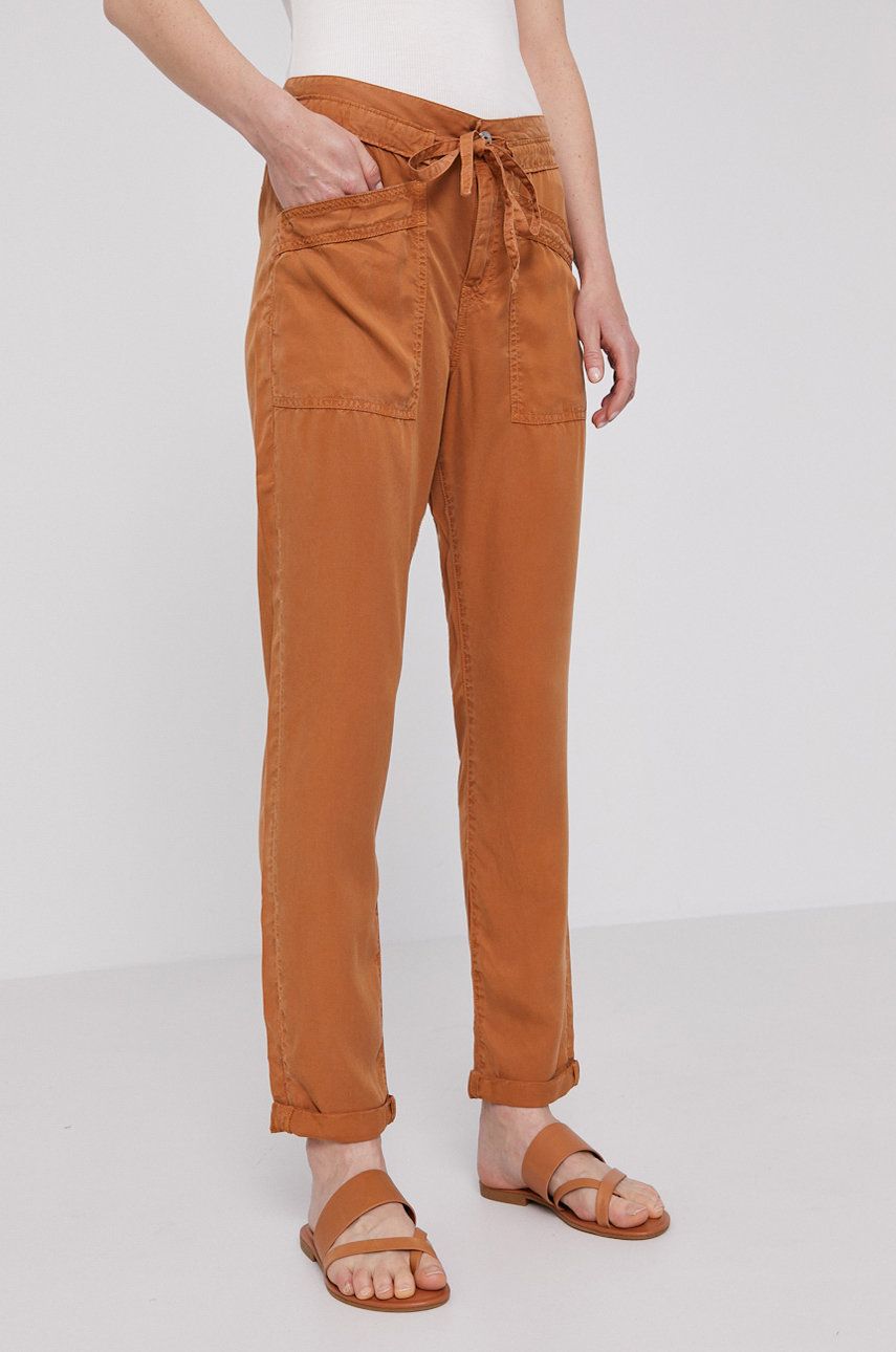 Kalhoty Pepe Jeans Dash dámské, hnědá barva, jednoduché, medium waist