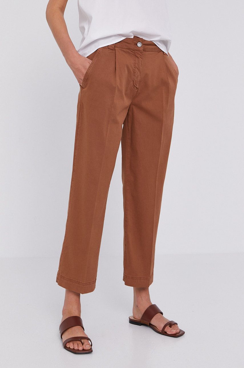 MAX&Co. Pantaloni femei, culoarea maro, model drept, high waist